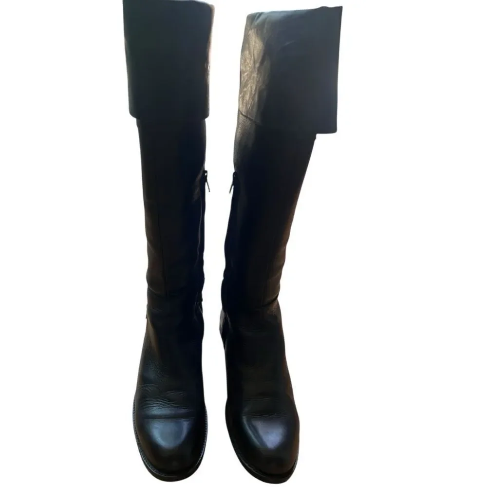 Steve Madden Above the knee Black Leather Silver Buckles Riding Boots Sz 8.5